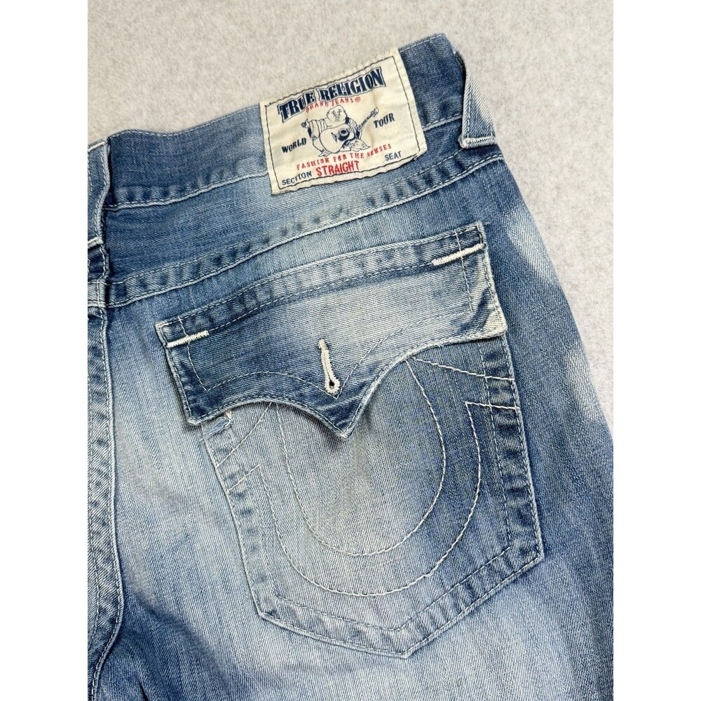 True Religion World Tour Section Straight Jeans Men's 36x32 Distressed Patched